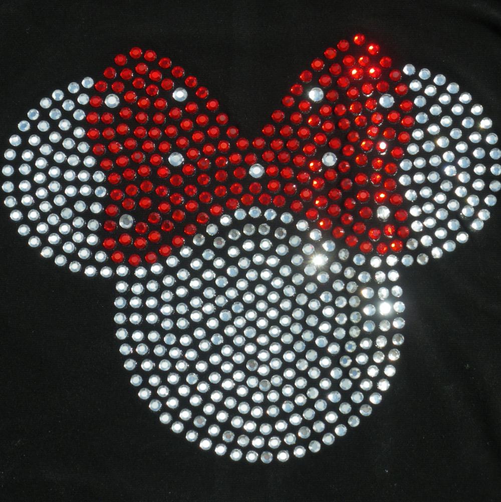 6.5" clear red Minnie Mouse iron on rhinestone transfer for Disney t-shirt