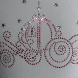 7.5" pink Cinderella carriage rhinestone iron on transfer