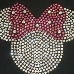 6.5" clear pink Minnie Mouse iron on rhinestone transfer for Disney t-shirt